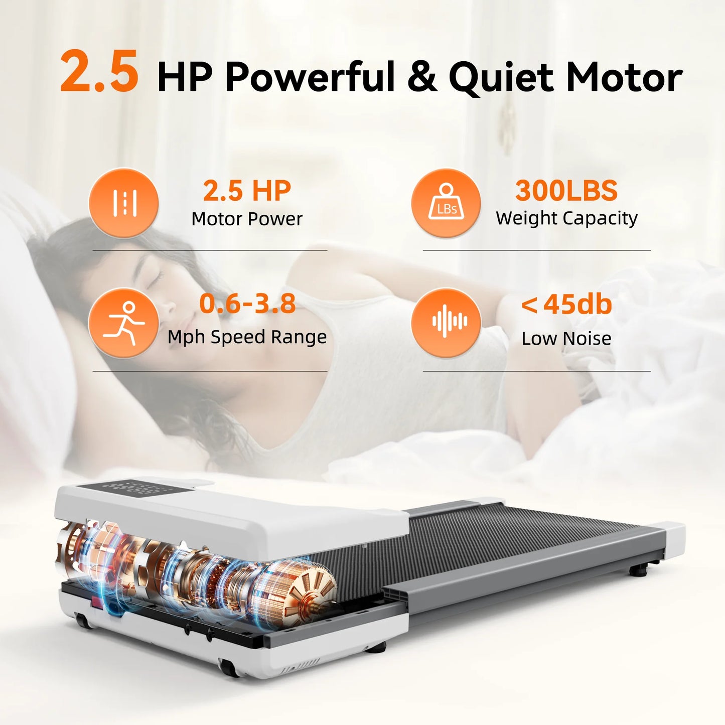 Walking Pad 300Lb,Under Desk Treadmillwith Remote Control ,2 in 1 Portable Walking Pad Treadmill for Home/Office/Exercise/Fitness Workout(White)