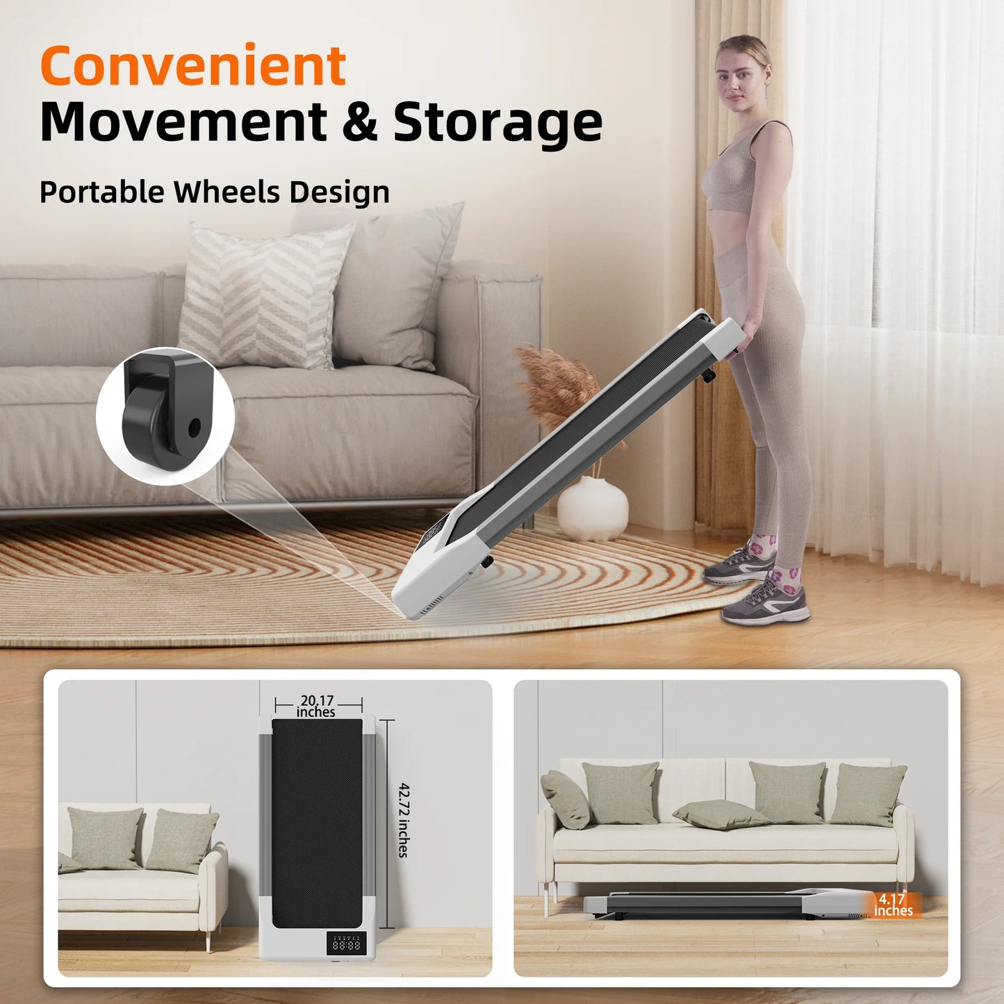 Walking Pad 300Lb,Under Desk Treadmillwith Remote Control ,2 in 1 Portable Walking Pad Treadmill for Home/Office/Exercise/Fitness Workout(White)