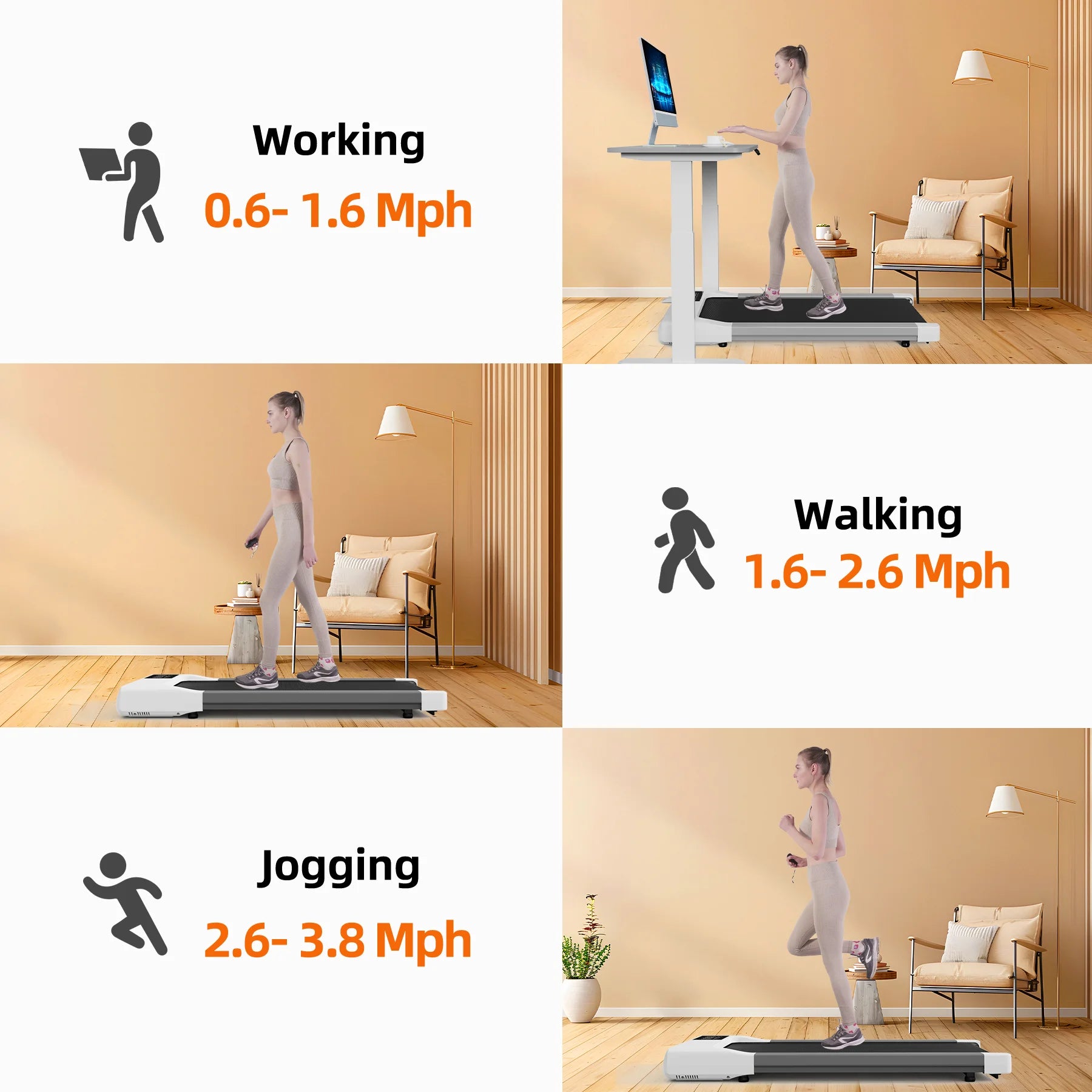 Walking Pad 300Lb,Under Desk Treadmillwith Remote Control ,2 in 1 Portable Walking Pad Treadmill for Home/Office/Exercise/Fitness Workout(White)