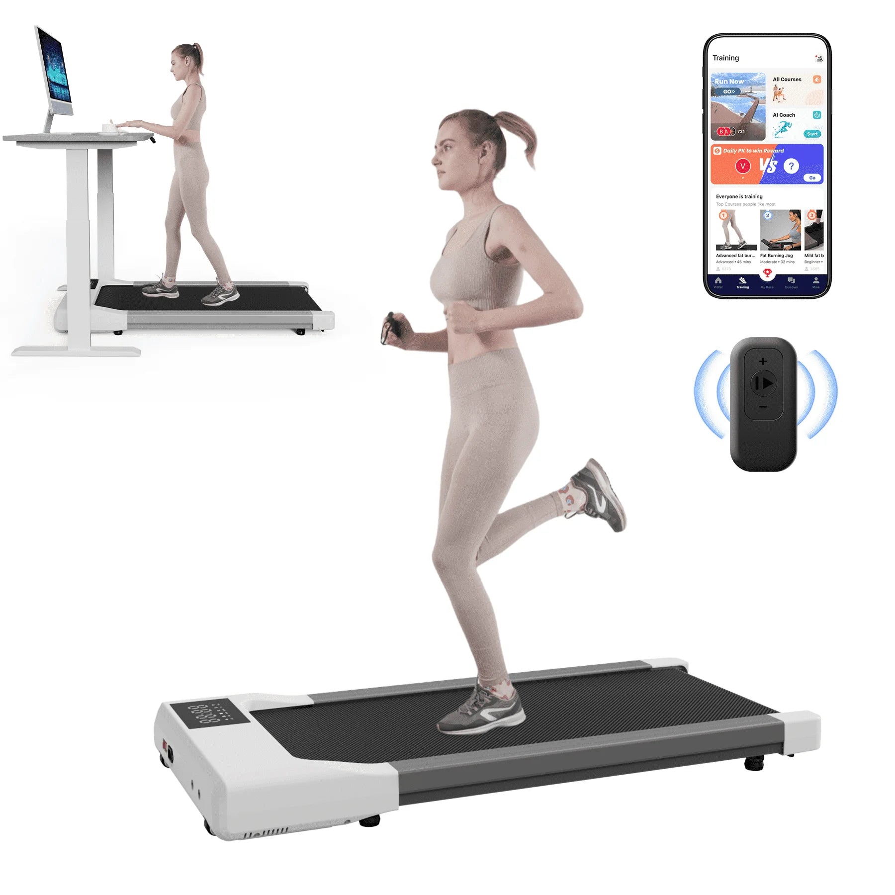 Walking Pad 300Lb,Under Desk Treadmillwith Remote Control ,2 in 1 Portable Walking Pad Treadmill for Home/Office/Exercise/Fitness Workout(White)